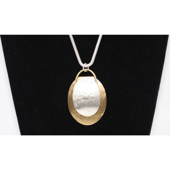 A3 Flawless Vintage BAER SF Tribal Silver Tone Sanke Chain Oval Pendant Necklace - Picture 3 of 5